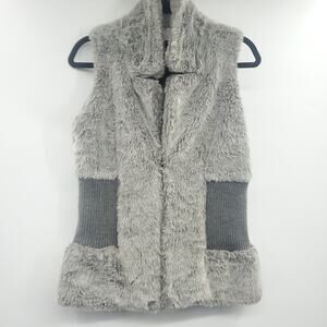 Romeo & Juliet Couture Faux Fur Wool Vest Women's Medium Gray Lined Full Zip